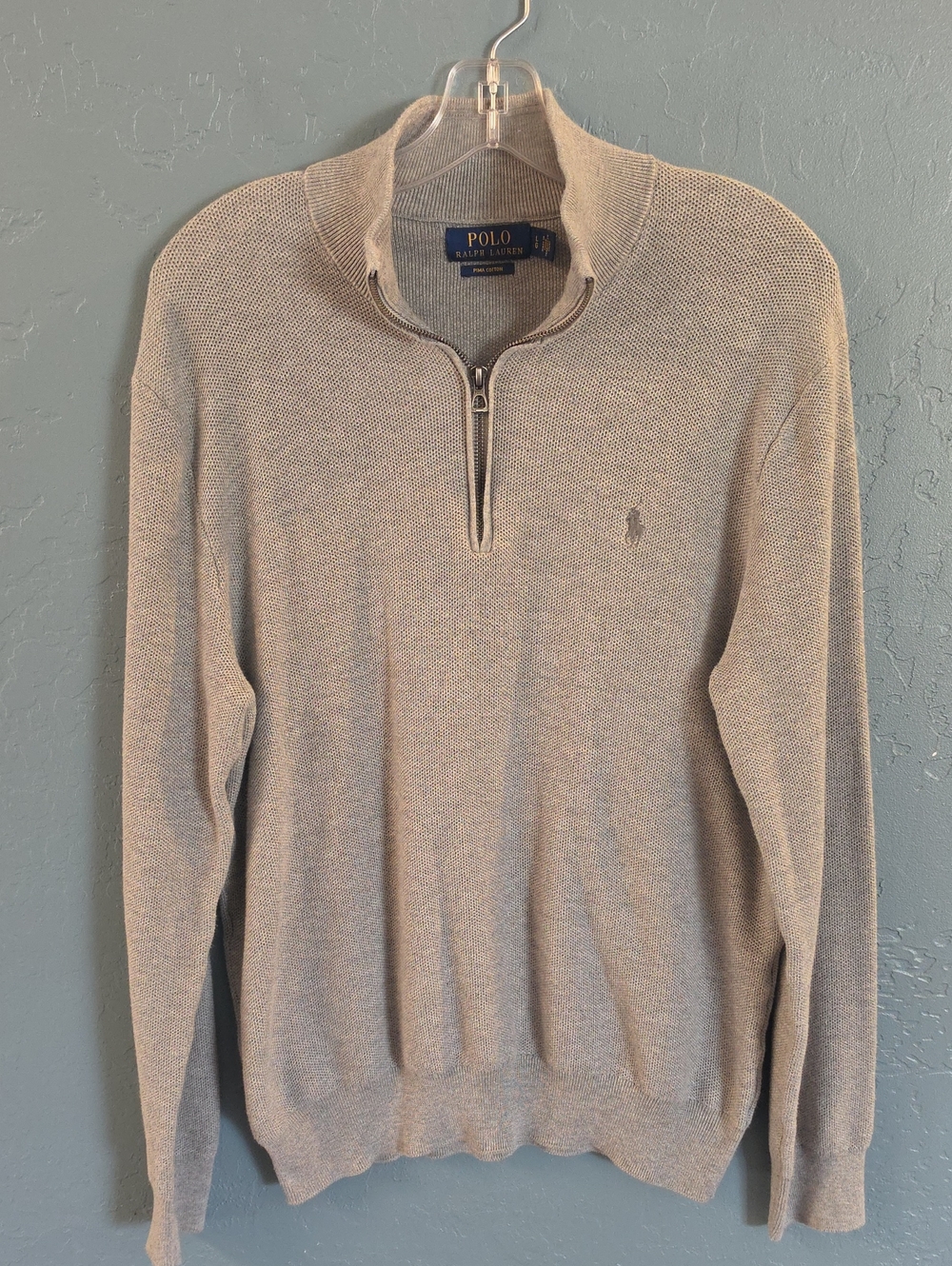 Polo by Ralph Lauren Men's Pima Cotton Heather Gray Quarter-Zip Sweater